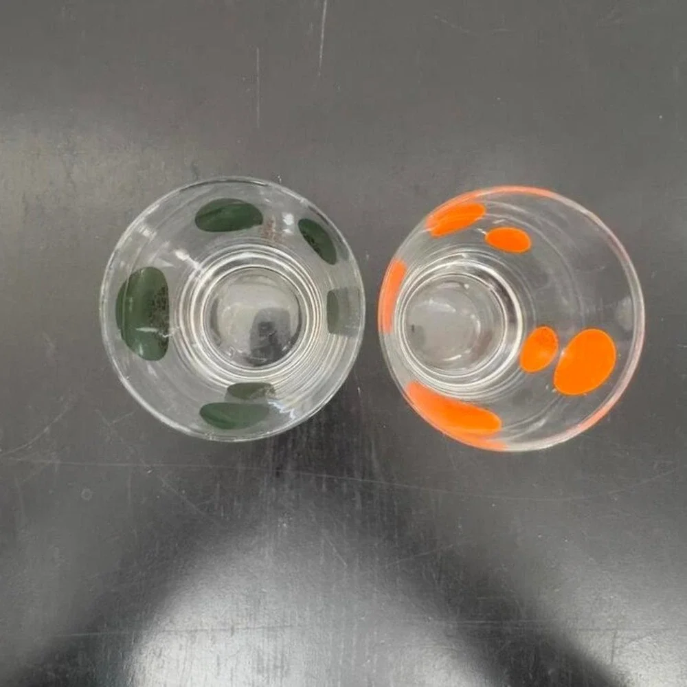 Rocks Glasses Orange Green Gold Polka Dot MCM‎ Set of 2